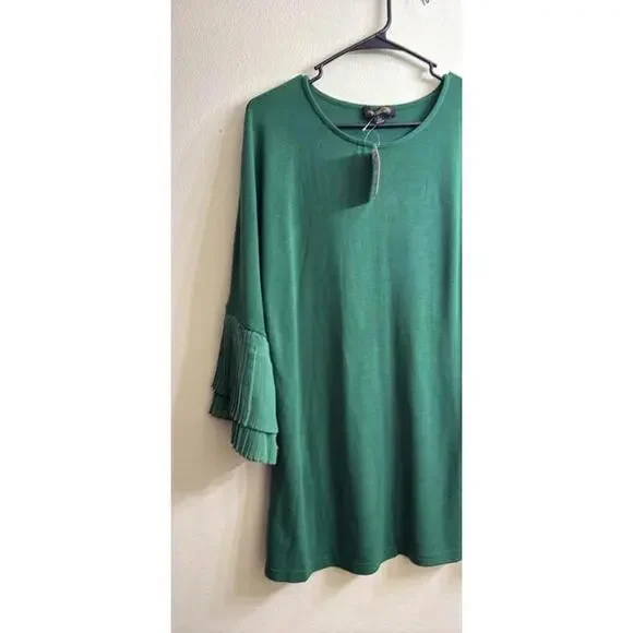 Suzanne Betro Hunter Green Ruffle Tunic Large - Picture 3 of 6